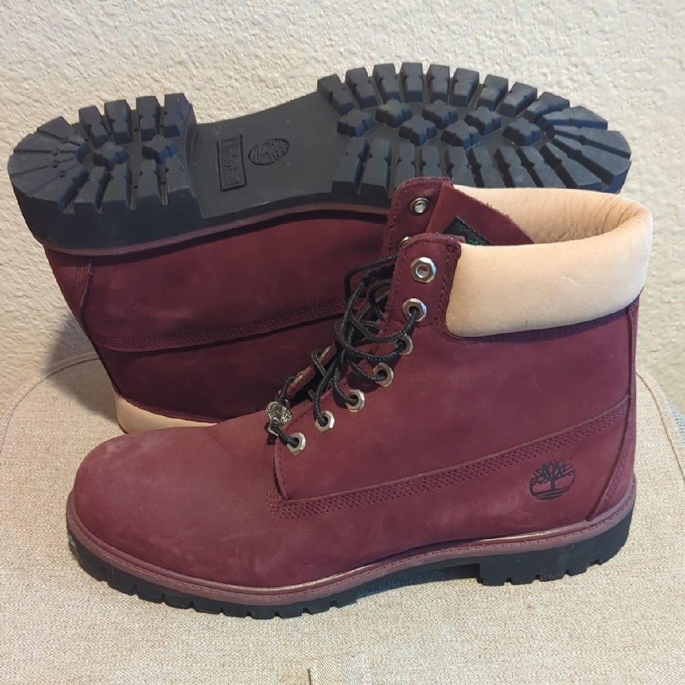Timberland Mens 12 Waterproof 6 Inch Boot In Burgundy Beige And Black
